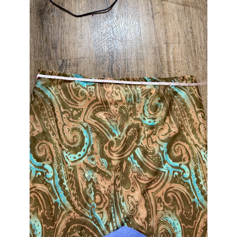 Vintage Style Paisley Mesh Midi Skirt Brown Turquoise Boho Lined Size 10 - Picture 5 of 6